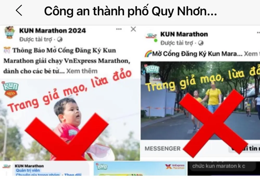 Nhiều người bị lừa khi đăng ký tham gia Kun Marathon 2024 tại TP Quy Nhơn từ trang facebook. Ảnh:CA TP Quy Nhơn lừa
