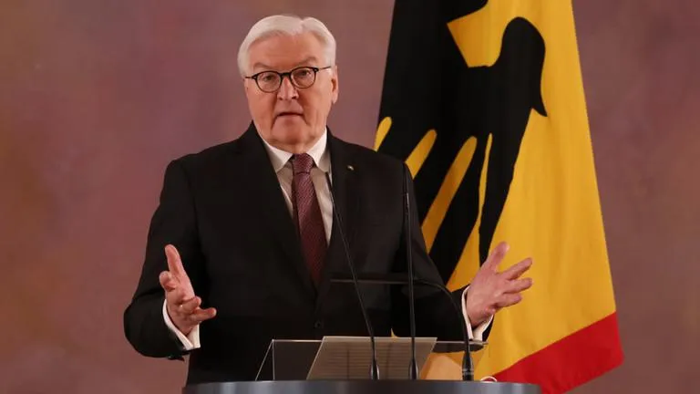 Tổng thống Đức Frank-Walter Steinmeier phát biểu trước giới truyền thông vào ngày 28-5-2021 tại thủ đô Berlin (Đức). Ảnh: GETTY IMAGES