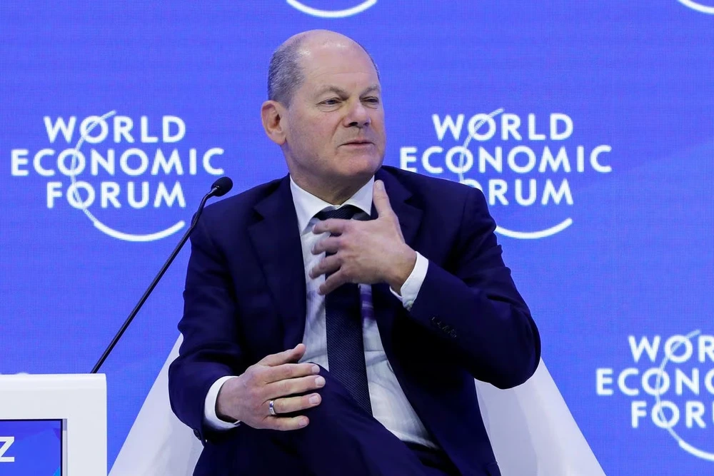 Thủ tướng Đức Olaf Scholz phát biểu tại Hội nghị thường niên Diễn đàn Kinh tế Thế giới (WEF) ở thị trấn Davos (Thụy Sĩ) ngày 18-1. Ảnh: REUTERS
