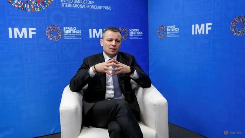 Bộ trưởng Tài chính Ukraine - ông Serhiy Marchenko tại trụ sở Quỹ Tiền tệ Quốc tế (IMF) ở thủ đô Washington D.C (Mỹ) ngày 15-4. Ảnh: REUTERS