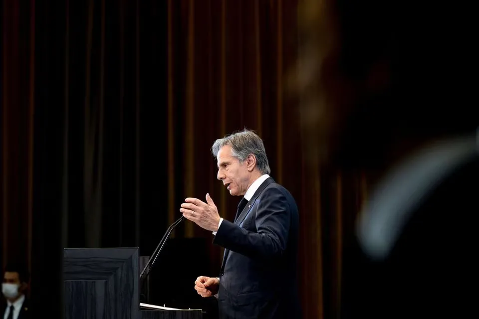 Ngoại trưởng Mỹ Antony Blinken trong cuộc họp báo hôm 18-4. Ảnh: REUTERS Ngoại trưởng Mỹ Antony Blinken trong cuộc họp báo hôm 18-4. Ảnh: REUTERS