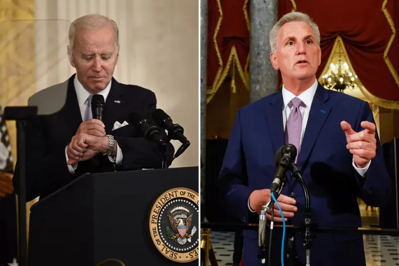 Tổng thống Mỹ Joe Biden (trái) và Chủ tịch Hạ viện Mỹ Kevin McCarthy. Ảnh: NEWSWEEK Tổng thống Mỹ Joe Biden (trái) và Chủ tịch Hạ viện Mỹ Kevin McCarthy. Ảnh: NEWSWEEK