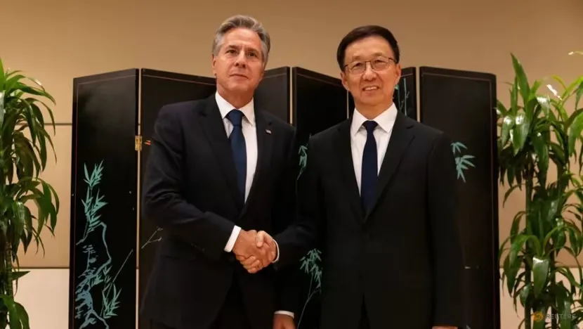 Ngoại trưởng Mỹ Antony Blinken (trái) và Phó Chủ tịch Trung Quốc Hàn Chính gặp nhau tại TP New York (Mỹ) ngày 18-9. Ảnh: REUTERS Ông Blinken gặp phó Chủ tịch Trung Quốc, kêu gọi ổn định quan hệ