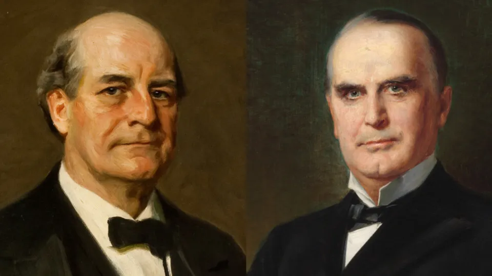 Ông William McKinley (trái) và ông William Jennings Bryan. Ảnh: WHITE HOUSE HISTORICAL SOCIETY Trước Trump-Biden, bầu cử Mỹ đã có những trận tái đấu nào?