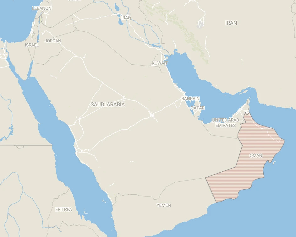 Vị trí của Oman ở Trung Đông. Ảnh: THE CONVERSATION Vai trò của ‘Thụy Sĩ Trung Đông’ Oman trong những căng thẳng hiện nay