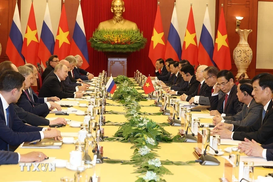 Tổng Bí thư Nguyễn Phú Trọng hội đàm với Tổng thống Nga Vladimir Putin ngày 20-6 tại Hà Nội. Ảnh: TTXVN tong-thong-putin-2.jpg