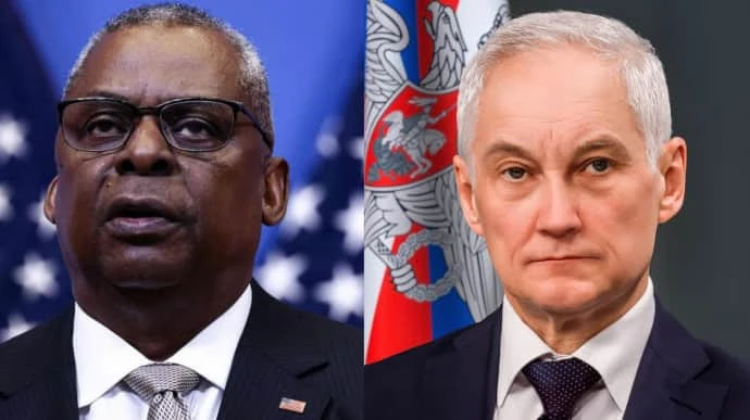 Bộ trưởng Quốc phòng Mỹ Lloyd Austin (trái) và Bộ trưởng Quốc phòng Nga Andrey Belousov. Ảnh: UKRAINSKA PRAVDA Bộ trưởng quốc phòng Nga, Mỹ điện đàm, đề cập Ukraine