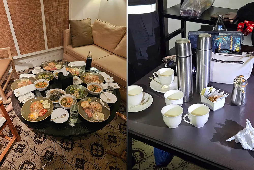 Thức ăn và đồ uống tại hiện trường vụ 6 người tử vong tại khách sạn ở Bangkok. Ảnh: BANGKOK POST khach-san-o-bangkok.jpg