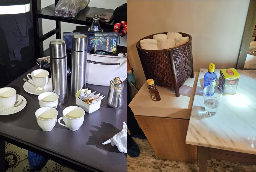 Cốc đựng nước tại hiện trường vụ đầu độc nhóm người Việt ở Bangkok (Thái Lan). Ảnh: KHAOSOD nghi-pham-dau-doc-nhom-nguoi-viet-1.jpg