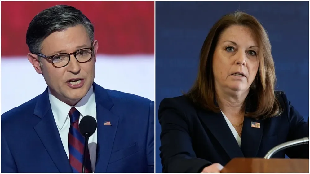 Chủ tịch Hạ viện Mỹ Mike Johnson (trái) và Giám đốc Cơ quan Mật vụ Mỹ Kimberly Cheatle. Ảnh: THE HILL Chủ tịch Hạ viện Mỹ kêu gọi Giám đốc Cơ quan Mật vụ từ chức sau vụ ông Trump bị ám sát hụt