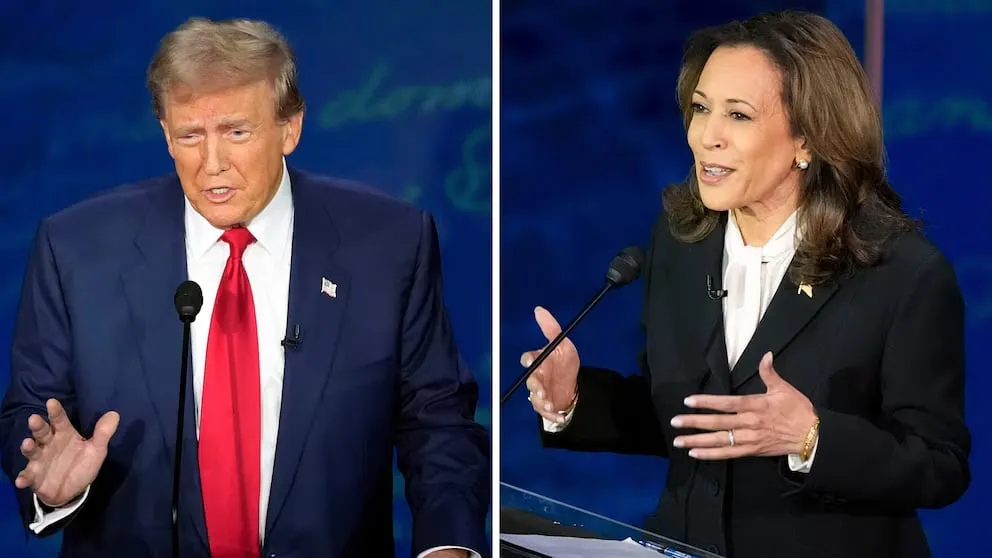 Cựu Tổng thống Mỹ Donald Trump và Phó Tổng thống Mỹ Kamala Harris trong phiên tranh luận ngày 10-9 ở bang Pennsylvania (Mỹ). Ảnh: ABC NEWS bang-chien-truong-1.jpg