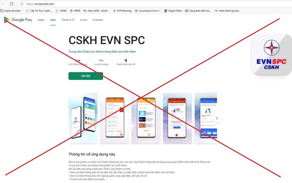 web giả mạo Trung tâm Chăm sóc khách hàng của Tổng công ty Điện lực miền Nam (EVNSPC) có địa chỉ Evnspccskh.com