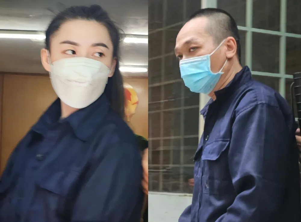 Bị cáo Nguyễn Thị Quỳnh Hương và Phạm Minh Quân. ẢNH: SONG MAI Bị cáo Nguyễn Thị Quỳnh Hương và Phạm Minh Quân. ẢNH: SONG MAI