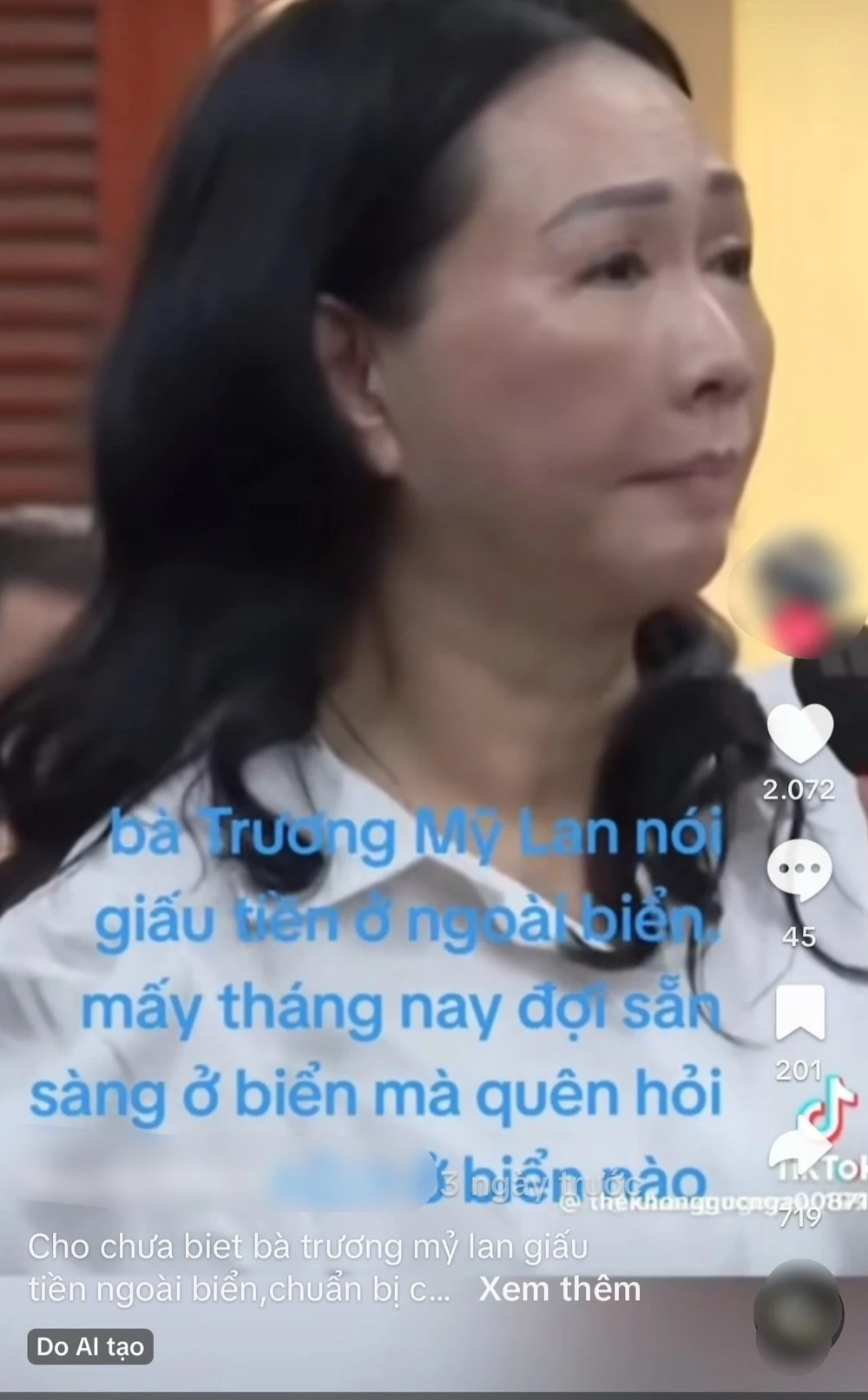 Một trong những đoạn clip về nội dung 'ra khơi tìm kho báu 673.000 tỉ của Trương Mỹ Lan' trên mạng xã hội Tiktok