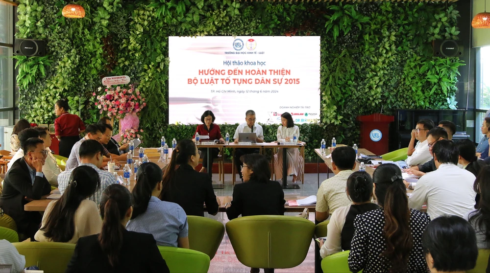 Hội thảo khoa học hướng đến hoàn thiện Bộ luật Tố tụng dân sự năm 2015 tại Trường ĐH Kinh tế - Luật, ĐHQG TP.HCM. Ảnh: SONG MAI kiện tập thể
