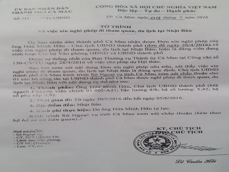 TP Cà Mau đưa ra giấy phép đi nước ngoài của chủ tịch ảnh 3