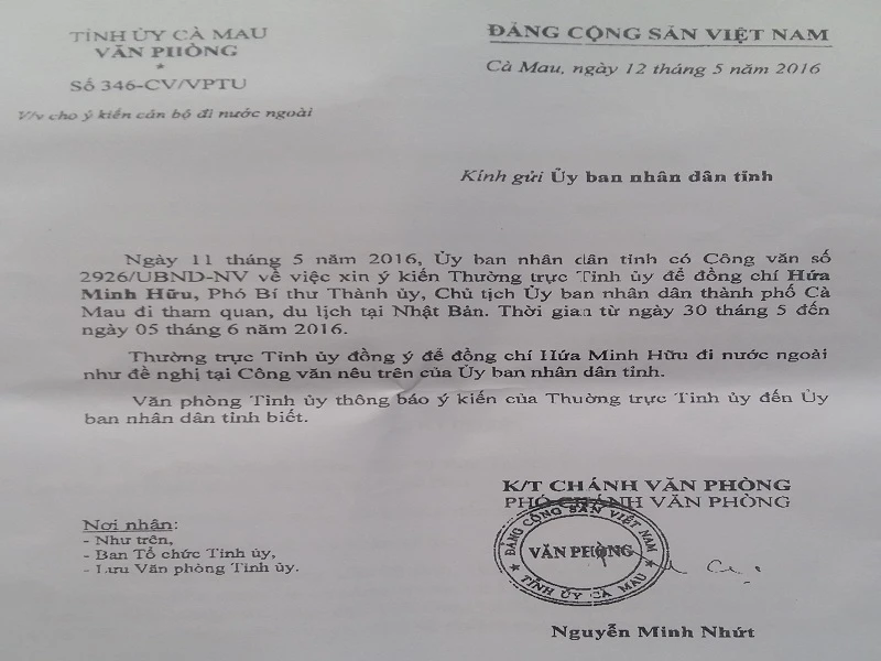 TP Cà Mau đưa ra giấy phép đi nước ngoài của chủ tịch ảnh 4