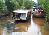 Nông dân ngăn ghe chở gỗ vì làm đục nước sông