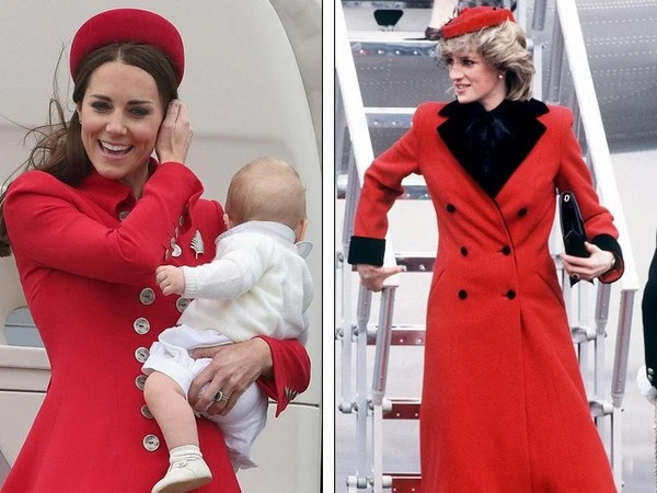 Kate mặc măngtô đỏ y phong cách của mẹ chồng - Diana ảnh 1