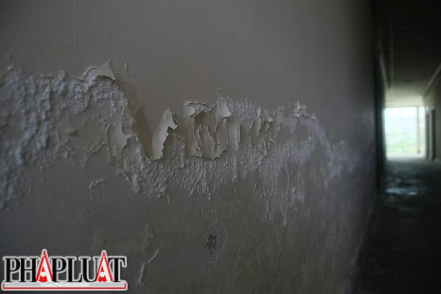Nhiều mảng tường bong tróc. Ảnh: NGÔ QUANG