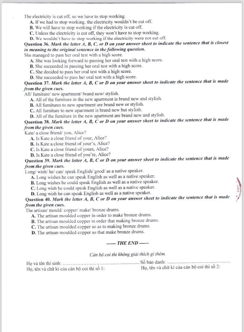 kỳ thi vào lớp 10 Hà Nội đề minh họa môn tiếng anh 3.jpg