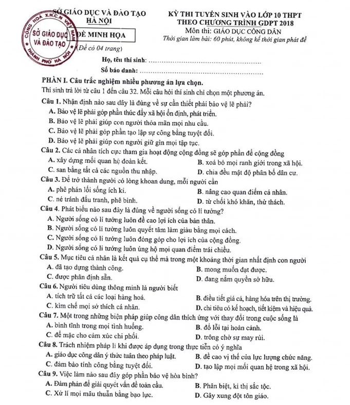 đề minh họa thi vào lớp 10 gdcd 1.jpg