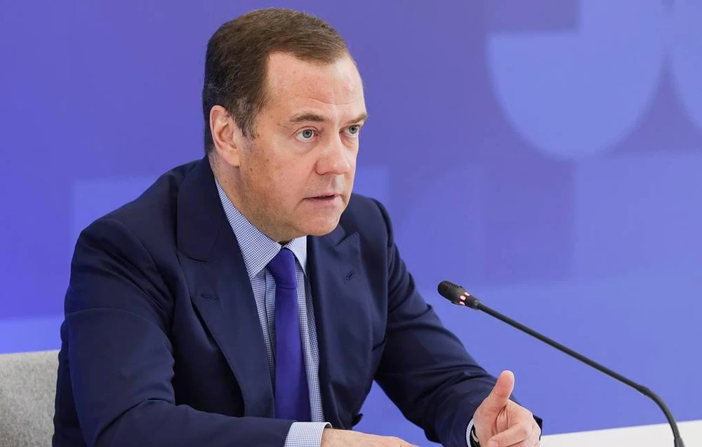 Phó chủ tịch Hội đồng an ninh Nga Dmitry Medvedev. Ảnh: Yekaterina Shtukina/POOL/TASS