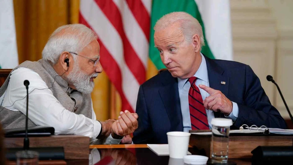 Tổng thống Mỹ Joe Biden và Thủ tướng Ấn Độ Narendra Modi tại Nhà Trắng hôm 23-6. Ảnh: AP