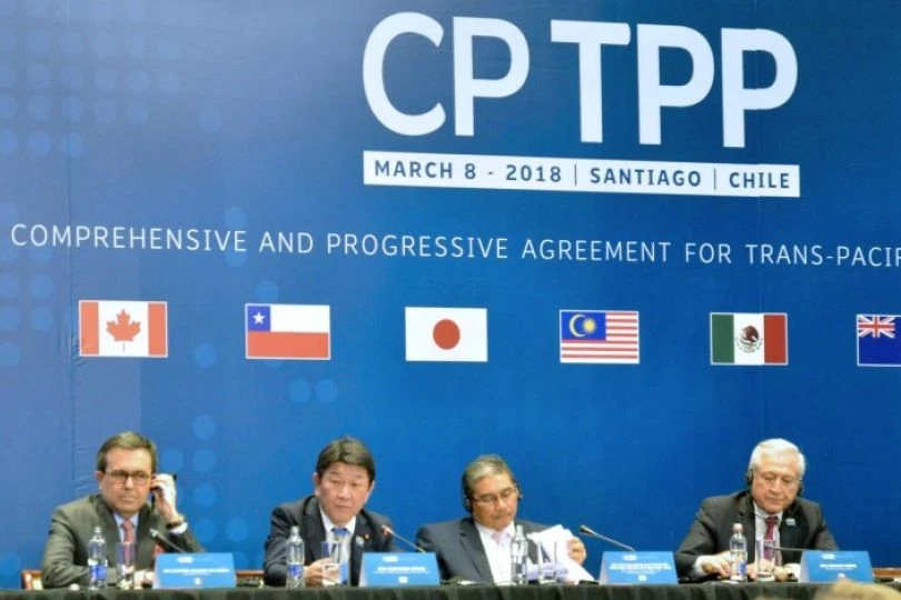 Đại diện các thành viên CPTPP tham dự họp báo tại Chile hồi năm 2018. Ảnh: KYODO NEWS