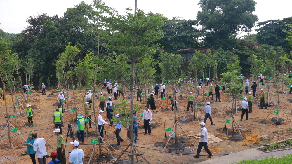 Lãnh đạo các Sở, ban ngành đoàn thể, quận, huyện, TP Thủ Đức, sinh viên cùng tham gia trồng cây trong khuôn viên trường ĐH Khoa học Xã hội và Nhân văn ĐHQG TP.HCM