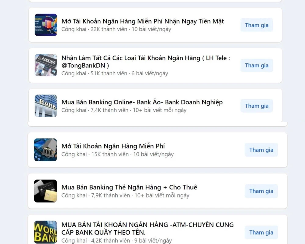 mua bán tài khoản ngân hàng trên mạng xã hội