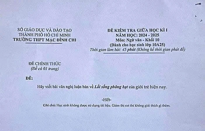 đề thi văn 'lối sống phông bạt'