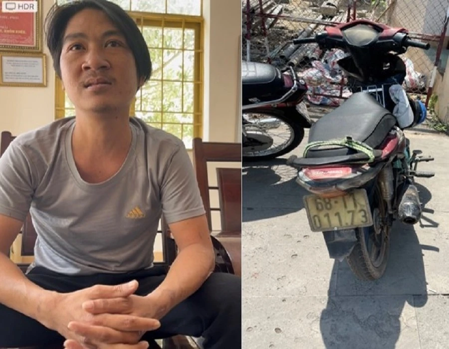 Nghi can Hải cùng chiếc xe cướp được của nạn nhân. Ảnh: CAĐN Nghi can Hải cùng chiếc xe cướp được của nạn nhân. Ảnh: CAĐN