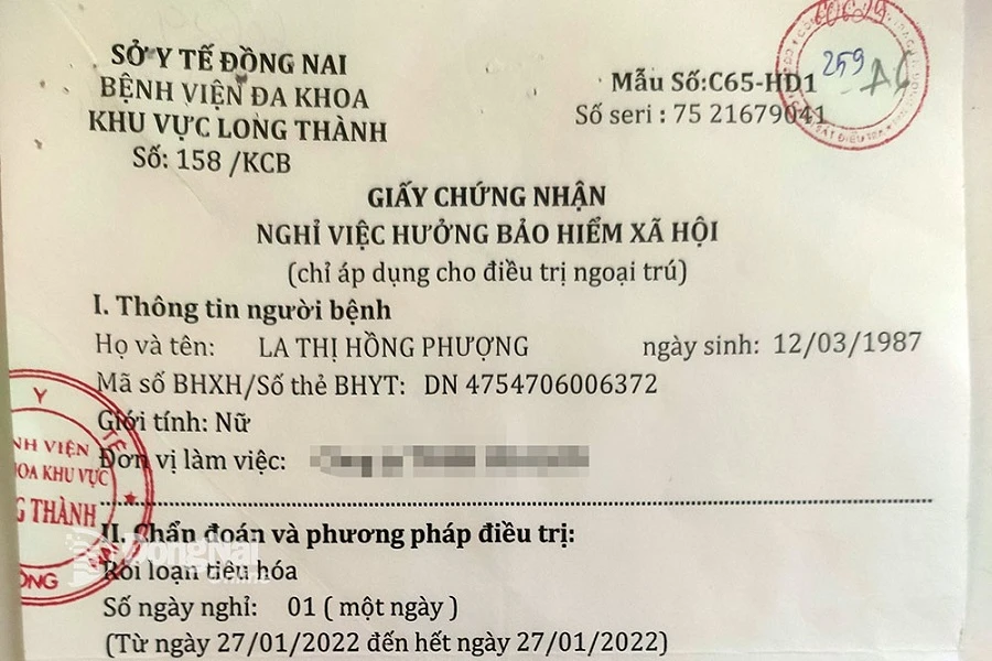 Giấy nghỉ bệnh hưởng bảo hiểm xã hội giả mạo được các đối tượng mua trên mạng xã hội. Ảnh: CTV.