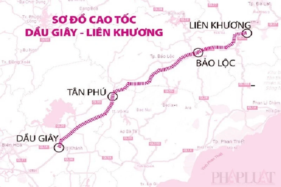 Sơ đồ tuyến cao tốc Dầu Giây - Liên Khương.