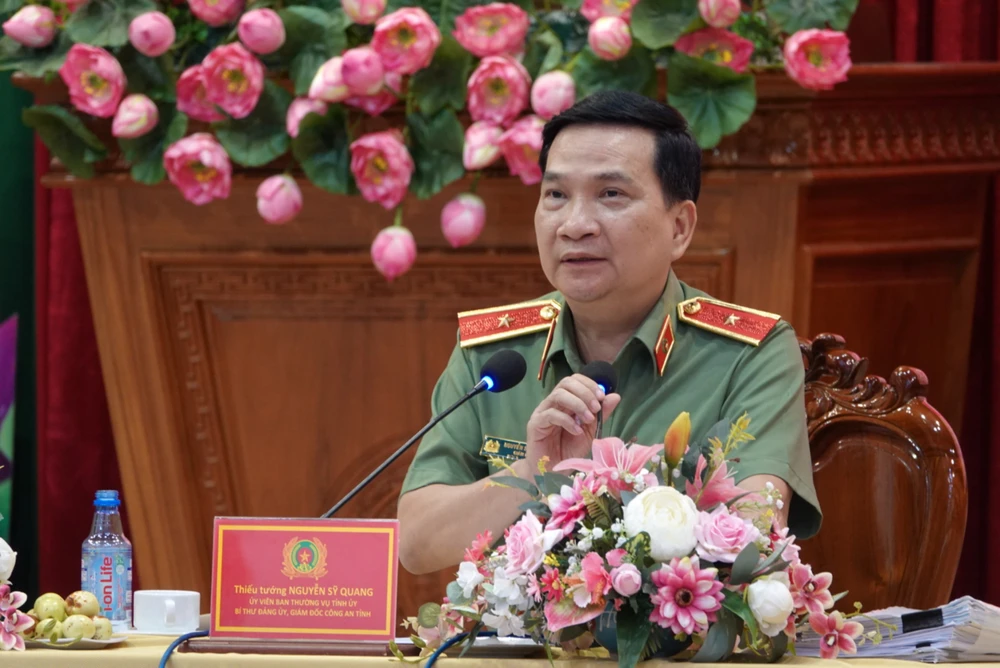 Giám đốc Công an tỉnh Đồng Nai Nguyễn Sỹ Quang trong buổi đối thoại các đại diện doanh nghiệp trên địa bàn tỉnh. Ảnh: VH.