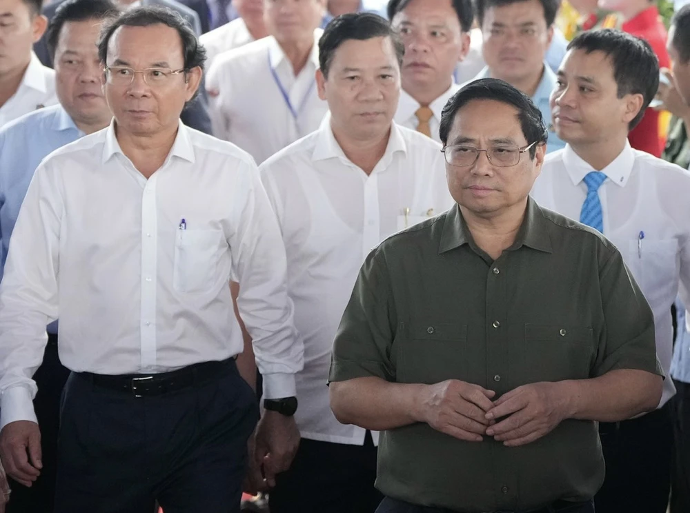 Thủ tướng Phạm Minh Chính cùng lãnh đạo các Bộ, ngành Trung ương và TP.HCM, Đồng Nai... dự lễ khởi công 2 công trình quan trọng của sân bay Long Thành. Ảnh VH.
