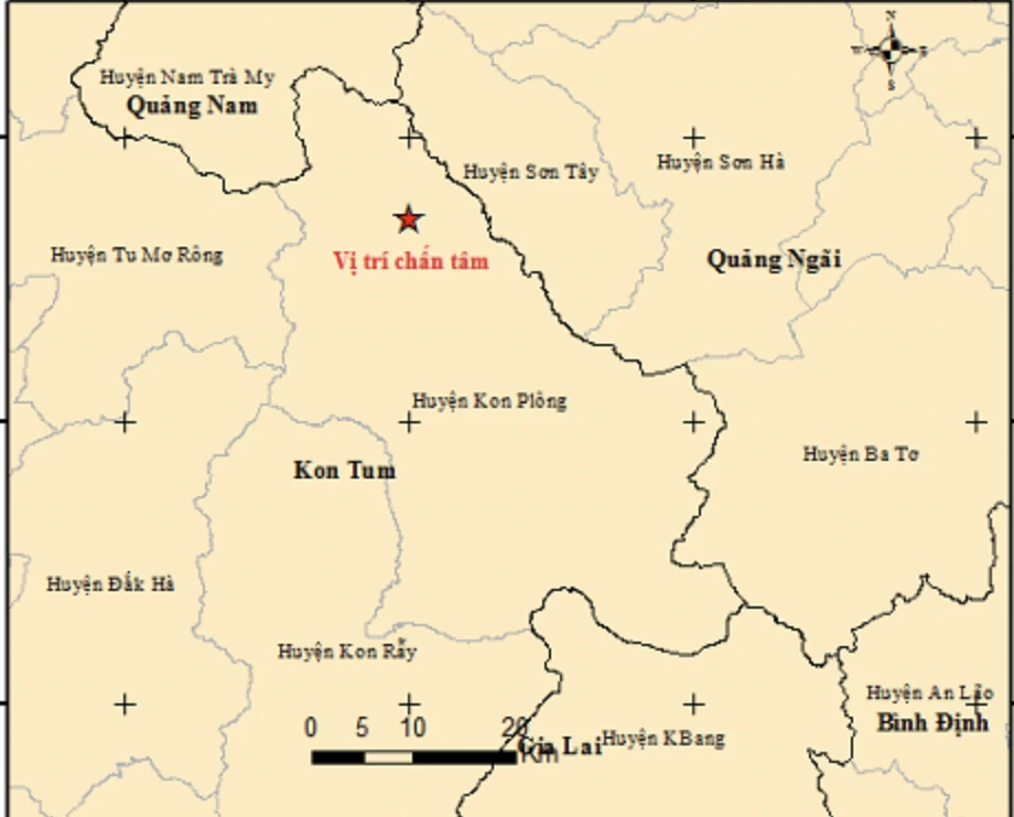 Bản đồ tâm chấn động đất. Ảnh: Viện Vật lý địa cầu