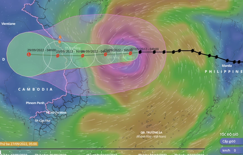Đường đi của bão Noru. Ảnh: VNDMS