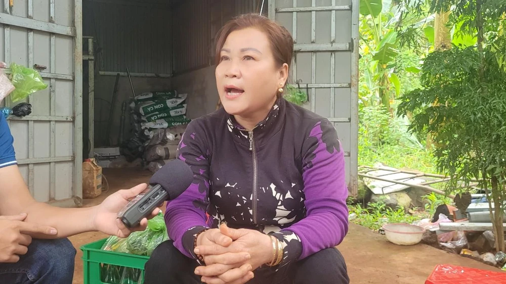 Bà Lê Thị Hường, người trồng sầu riêng ở thôn Tấn Bắc bày tỏ bức xúc khi bị mất mã vùng trồng sầu riêng. Ảnh: VL