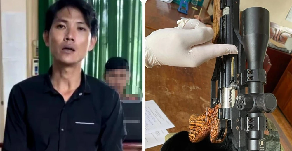 Trần Hoài Nam và khẩu súng gây án. Ảnh: AX