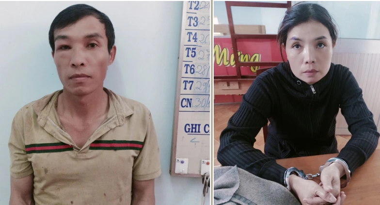 Bình và Trâm tại cơ quan công an. Ảnh: AX