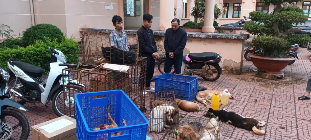 Nhóm trộm chó tại cơ quan công an. Ảnh: MQ