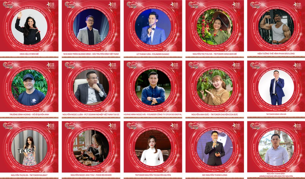 Những nhân vật nổi tiếng tham gia quảng bá hình ảnh tại Lễ hội cà phê Buôn Ma Thuột lần thứ tám năm 2023. Ảnh: Ban tổ chức cung cấp