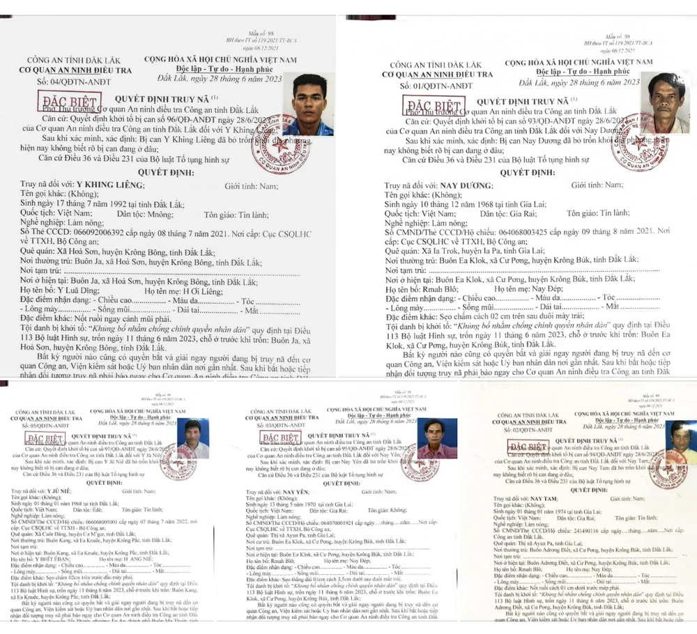 Quyết định truy nã đặc biệt năm đối tượng. Ảnh: CACC