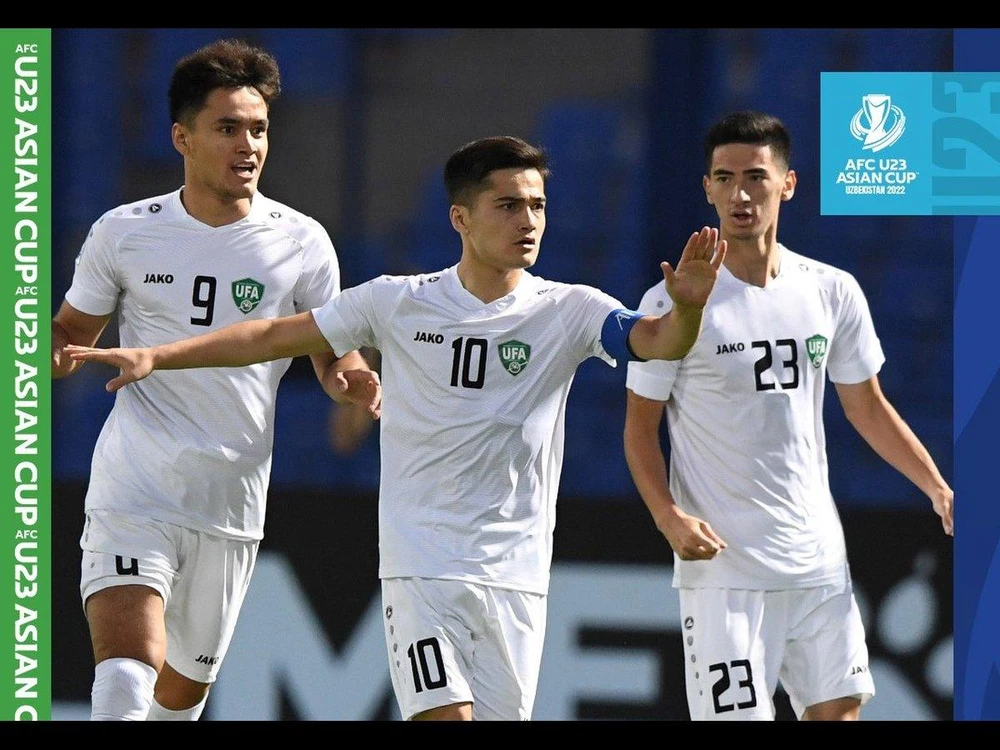Chủ nhà Uzbekistan dội "mưa gôn" vào lưới Qatar đến sáu lần. Ảnh: AFC