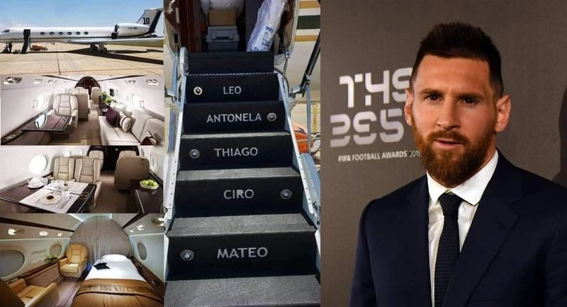 Cầu thang máy bay của Messi có gắn tên các con của Messi. Những lần từ châu Âu về nước, Messi hay cho đồng hương là tuyển thủ Argentina quá giang. Mbappe chủ yếu sắm máy bay riêng cho chẳng thua đồng nghiệp mà thôi. Tiền đạo này ít đi xa. Tay chơi Neymar thường dùng máy bay riêng vượt Đại Tây Dương từ Tây Ban Nha hay Pháp mỗi khi tập trung tuyển Brazil. Chẳng cần hiện diện của chủ nhân cũng biết chiếc máy bay của ai rồi. Bên trong chiếc máy bay siêu sang của CR7. Tay chơi Vinicius Jr của Real Madrid và tuyển Brazil cũng hay dùng máy bay riêng mỗi khi về nước. Tiền đạo của Real Madrid- Benzema và những người bạn bên chiếc máy bay của mình. Huyền thoại sống Thụy Điển- Ibrahimovic vẫn hay dùng máy bay riêng đi lại từ Milano về Thụy Điển. Kỷ lục gia chuyển nhượng từ Tottenham đến Real Marid- Gareth Bale cũng hay dùng máy bay của mình khi từ Tây Ban Nha về Wales. Vợ chồng Vic-Bec vẫn hay dùng máy bay riêng trong những chuyến bay ngắn. Tân tiền đạo Man. City- Erling Haaland cứ như kẻ màu mè lòe loẹt trong chiếc máy bay của mình.