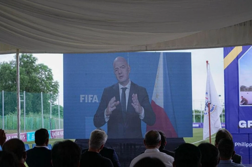 Chủ tịch FIFA G. Infantino có bài phát biểu trực tuyến chúc mừng và gửi gắm niềm hy vọng bóng đá Philippines phát triển. Ảnh: AFC