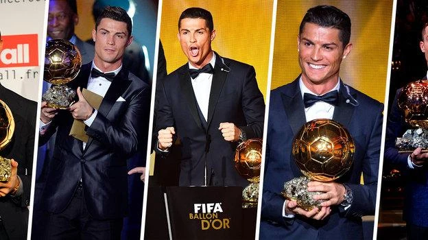 Ronaldo xếp thứ nhì với năm QBV (2008, 2013, 2014, 2016 và 2017) ...Trước đó là ông anh, quái kiệt Ronaldinho đoạt QBV 2005. Năm 2006, Ý quá xuất sắc, huyền thoại, đội trưởng Cannavaro đưa Ý vô địch World Cup cùng năm và trung vệ này đoạt QBV. Năm 2007 QBV thuộc về Kaka, quả bóng bạc và quả bóng đồng thuộc về Ronaldo và Messi.
