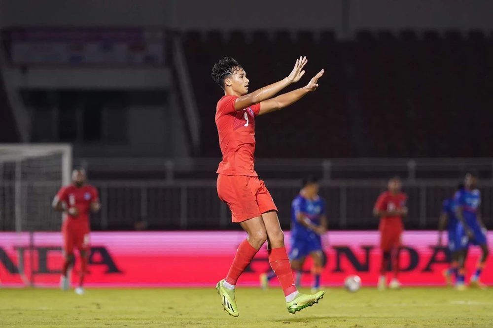 Ikhsan Fandi, tác giả bàn mở tỉ số 1-0 cho Singapore ở phút 38. Ảnh: ANH PHƯƠNG